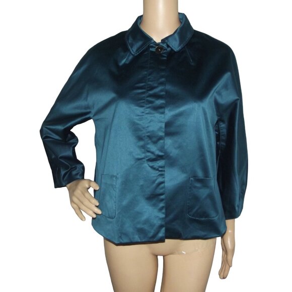 J.Jill Jacket Womens Size Small Teal Blazer formal Cropped Stretch Cotton Satin - Picture 3 of 11